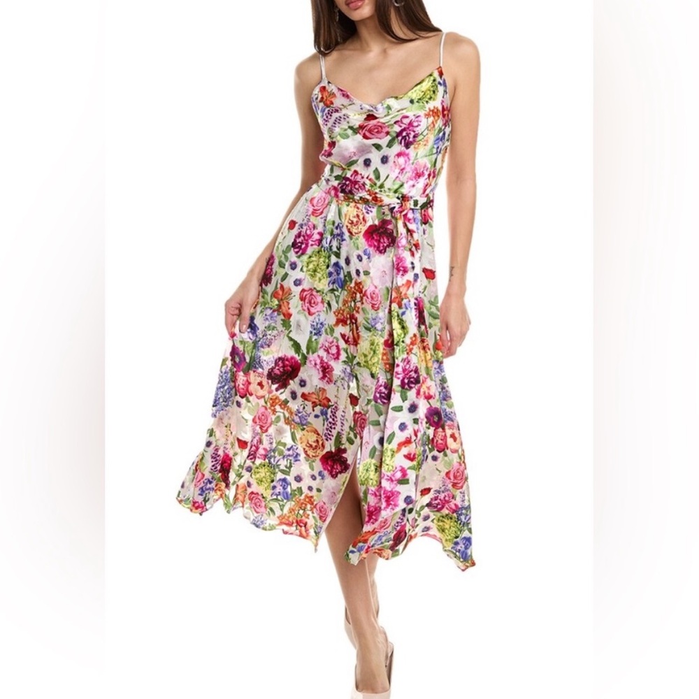 Alice + Olivia Samantha Floral Cowl Neck Dress in Flower Midi Dress